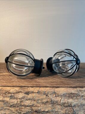 Glass and metal black cage accent end pieces for curtain rod IKEA